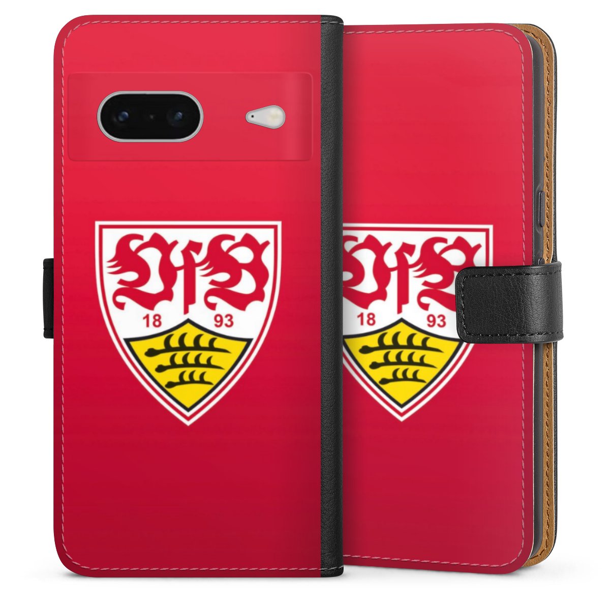 Google Pixel 7 Handy Klapphülle Handyhülle aus Kunst Leder schwarz Flip Case Official Licensed Product Vfb Stuttgart Sideflip mit Lasche