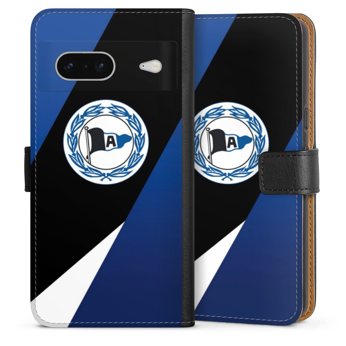 Google Pixel 7 Handy Klapphülle Handyhülle aus Kunst Leder schwarz Flip Case Official Licensed Product Arminia Bielefeld Dsc Sideflip mit Lasche