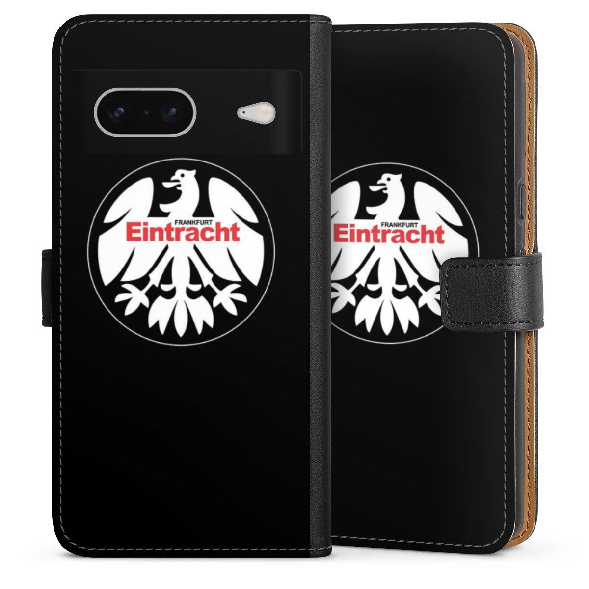 Google Pixel 7 Handy Klapphülle Handyhülle aus Kunst Leder schwarz Flip Case Official Licensed Product Eintracht Frankfurt Sge Sideflip mit Lasche