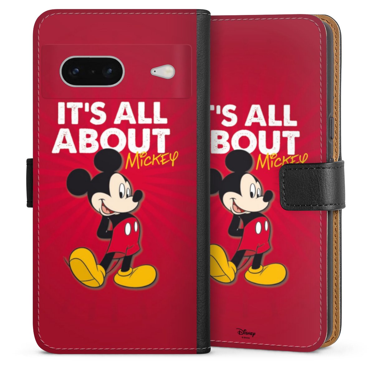 Google Pixel 7 Handy Klapphülle Handyhülle aus Kunst Leder schwarz Flip Case Mouse Disney Official Licensed Product Sideflip mit Lasche