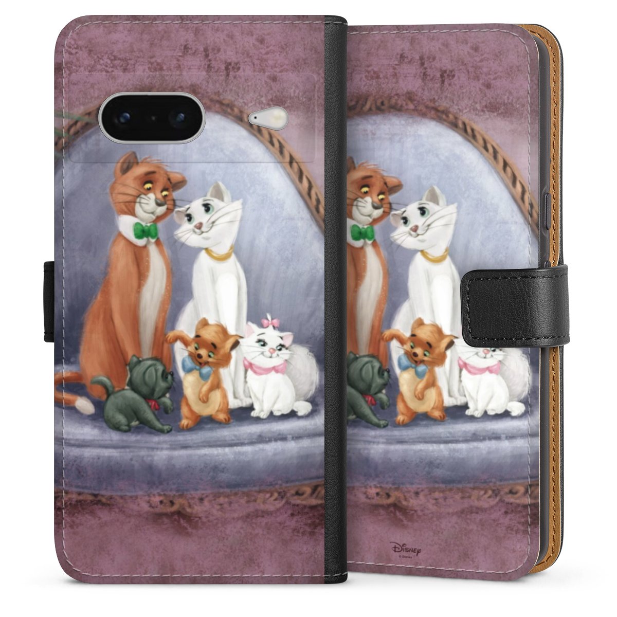 Google Pixel 7 Handy Klapphülle Handyhülle aus Kunst Leder schwarz Flip Case Official Licensed Product Disney Aristocats Sideflip mit Lasche