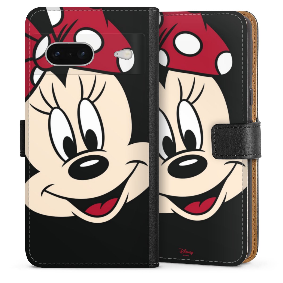 Google Pixel 7 Handy Klapphülle Handyhülle aus Kunst Leder schwarz Flip Case Minnie Mouse Official Licensed Product Disney Sideflip mit Lasche