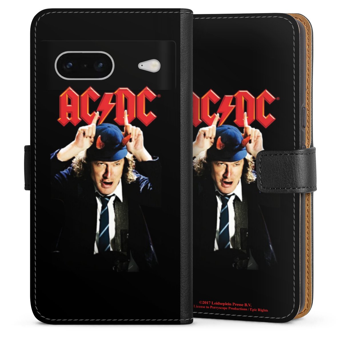 Google Pixel 7 Handy Klapphülle Handyhülle aus Kunst Leder schwarz Flip Case Merchandise Acdc Riverplate Sideflip mit Lasche