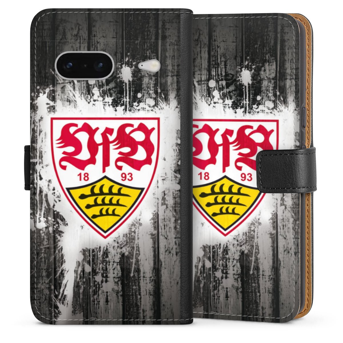 Google Pixel 7 Handy Klapphülle Handyhülle aus Kunst Leder schwarz Flip Case Vfb Stuttgart Official Licensed Product Sideflip mit Lasche