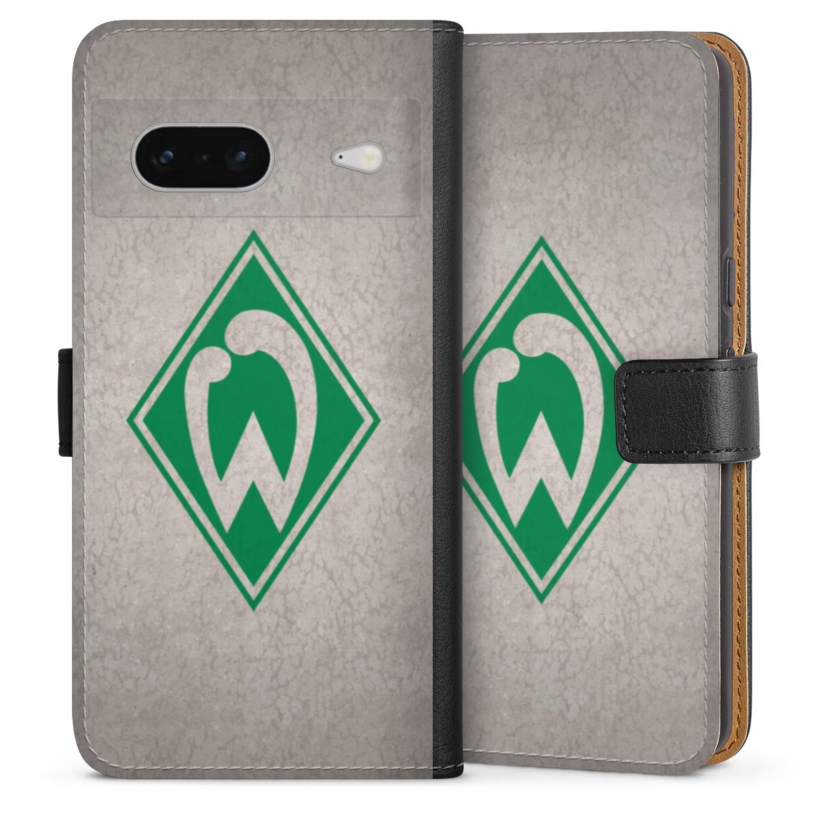 Google Pixel 7 Handy Klapphülle Handyhülle aus Kunst Leder schwarz Flip Case Sv Werder Bremen Concrete Official Licensed Product Sideflip mit Lasche