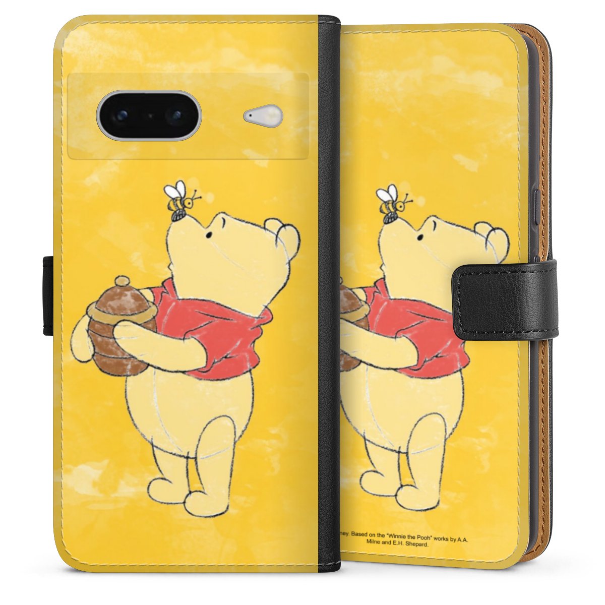 Google Pixel 7 Handy Klapphülle Handyhülle aus Kunst Leder schwarz Flip Case Official Licensed Product Winnie The Pooh Disney Sideflip mit Lasche