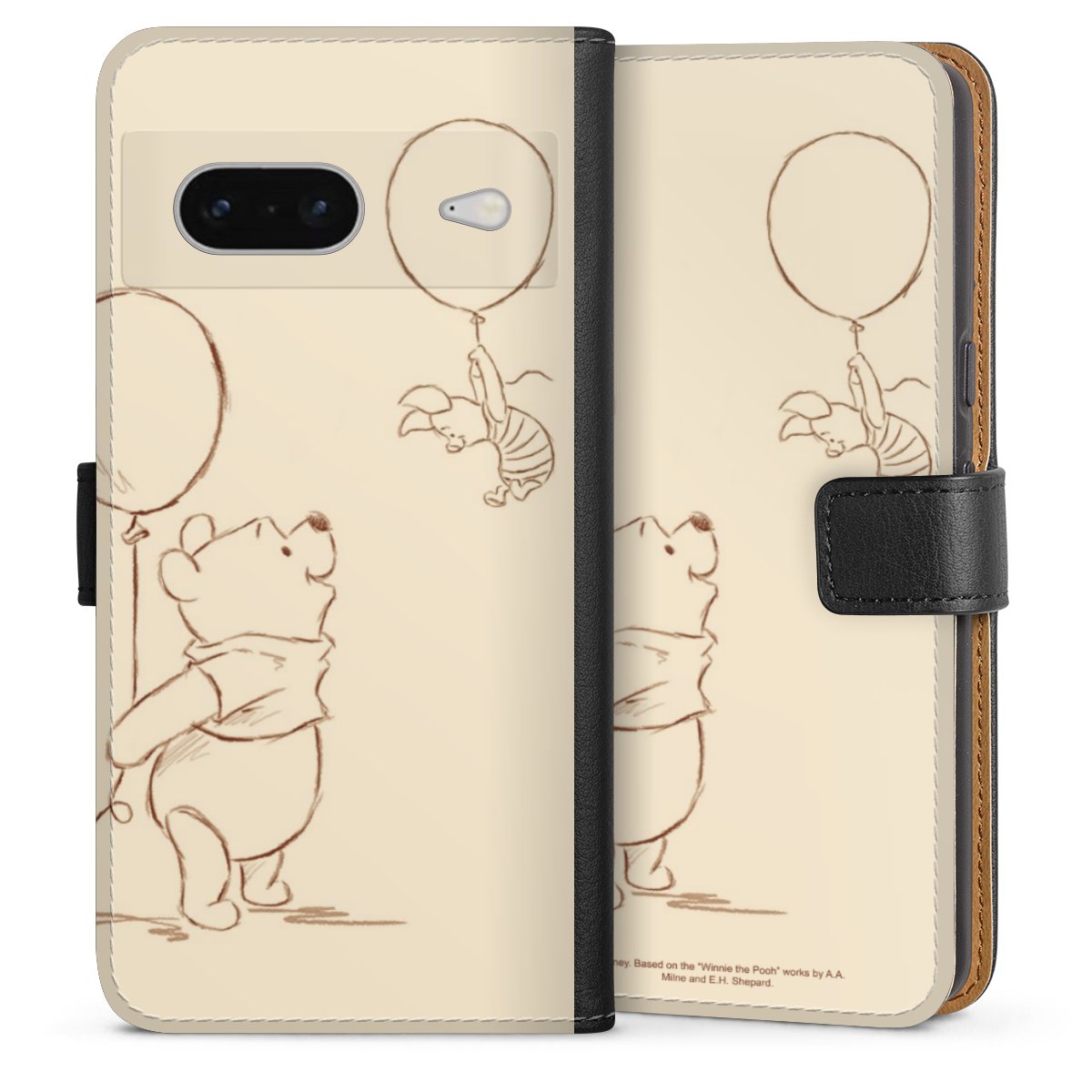 Google Pixel 7 Handy Klapphülle Handyhülle aus Kunst Leder schwarz Flip Case Official Licensed Product Winnie The Pooh Disney Sideflip mit Lasche