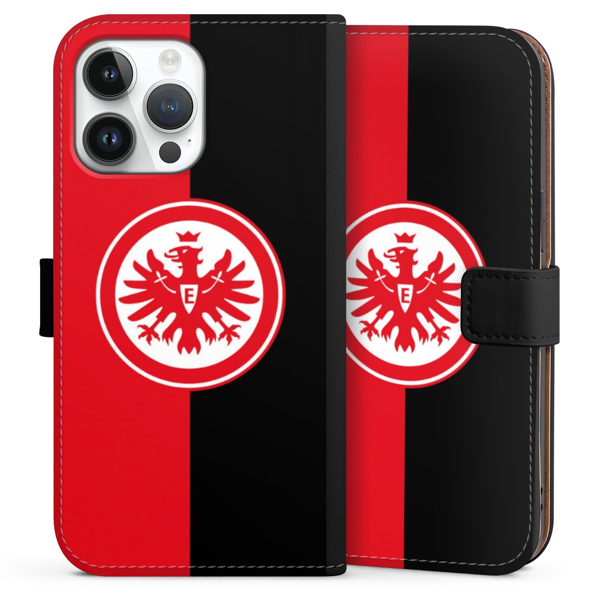 iPhone 14 Pro Max Handy Klapphülle Handyhülle aus Kunst Leder schwarz Flip Case Official Licensed Product Eintracht Frankfurt Sge Sideflip mit Lasche