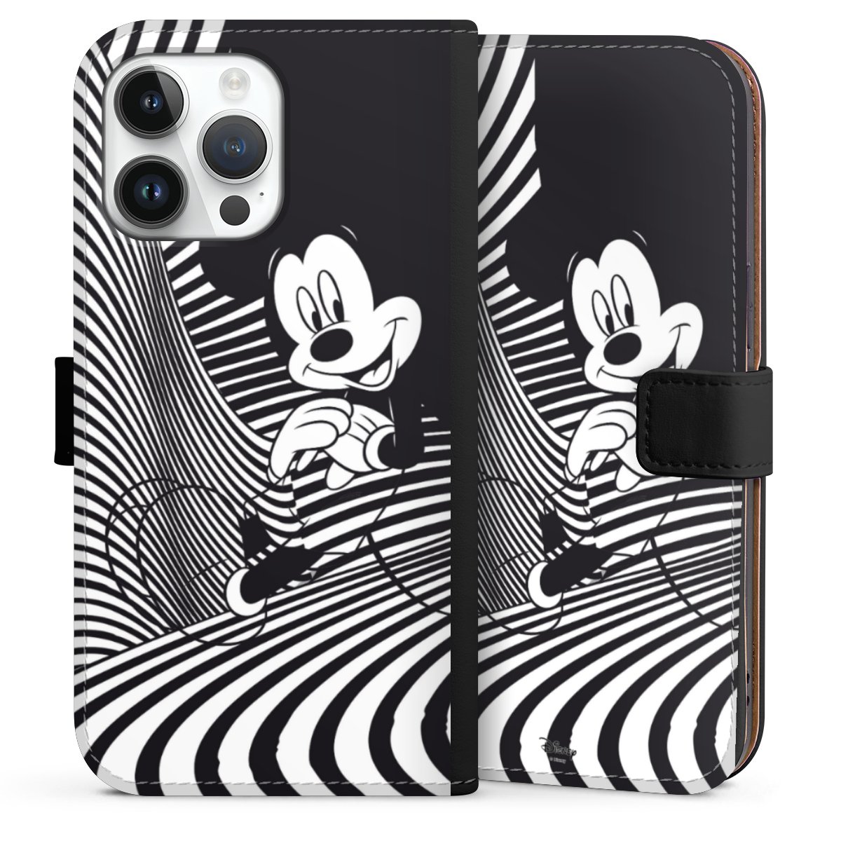 iPhone 14 Pro Max Handy Klapphülle Handyhülle aus Kunst Leder schwarz Flip Case Disney Official Licensed Product Mickey Mouse Sideflip mit Lasche