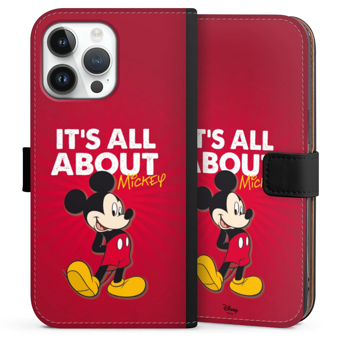 iPhone 14 Pro Max Handy Klapphülle Handyhülle aus Kunst Leder schwarz Flip Case Mouse Disney Official Licensed Product Sideflip mit Lasche