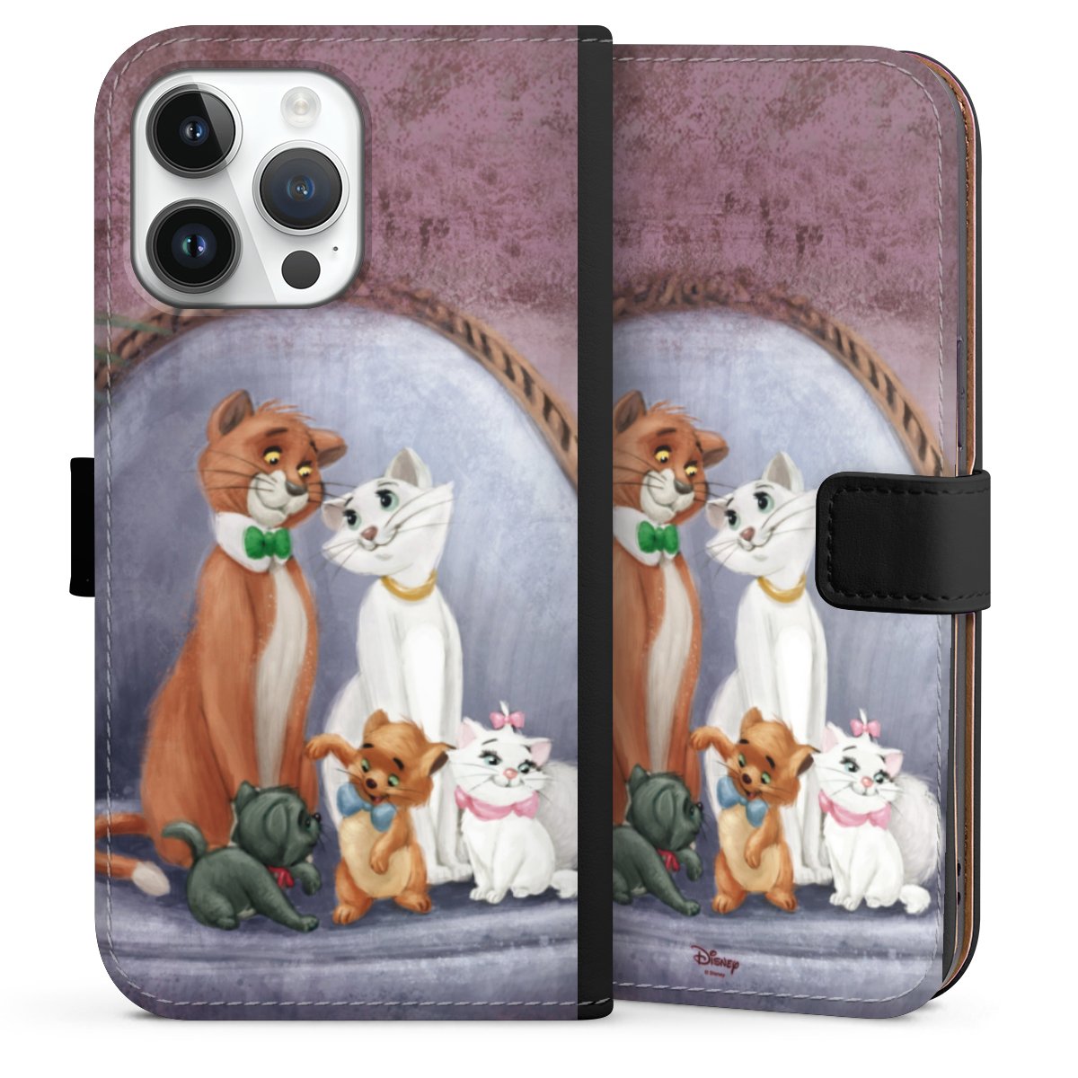 iPhone 14 Pro Max Handy Klapphülle Handyhülle aus Kunst Leder schwarz Flip Case Official Licensed Product Disney Aristocats Sideflip mit Lasche