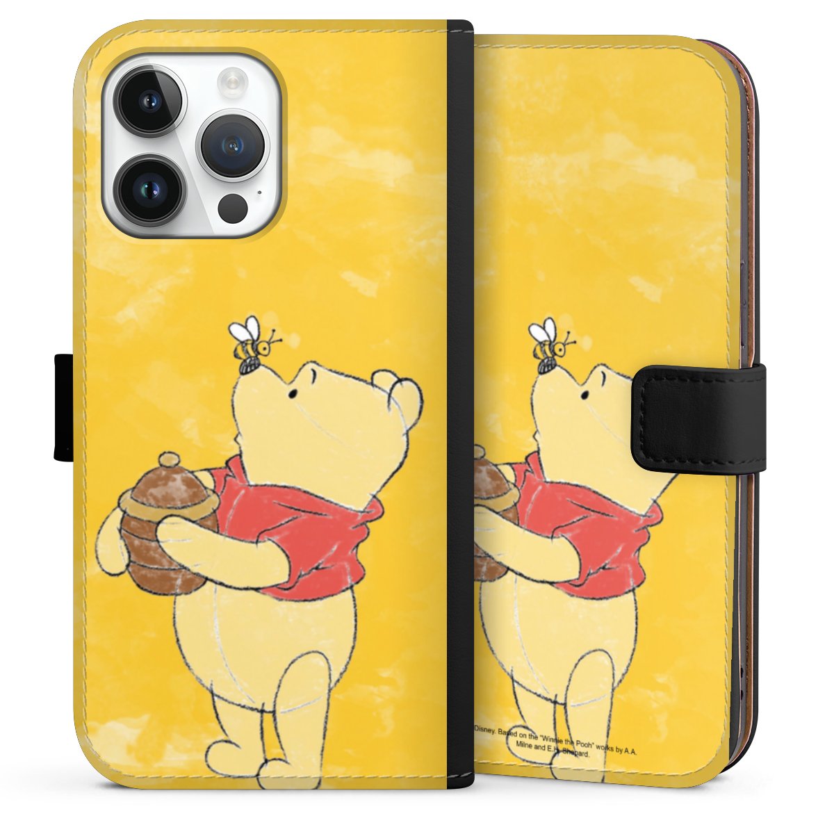 iPhone 14 Pro Max Handy Klapphülle Handyhülle aus Kunst Leder schwarz Flip Case Official Licensed Product Winnie The Pooh Disney Sideflip mit Lasche