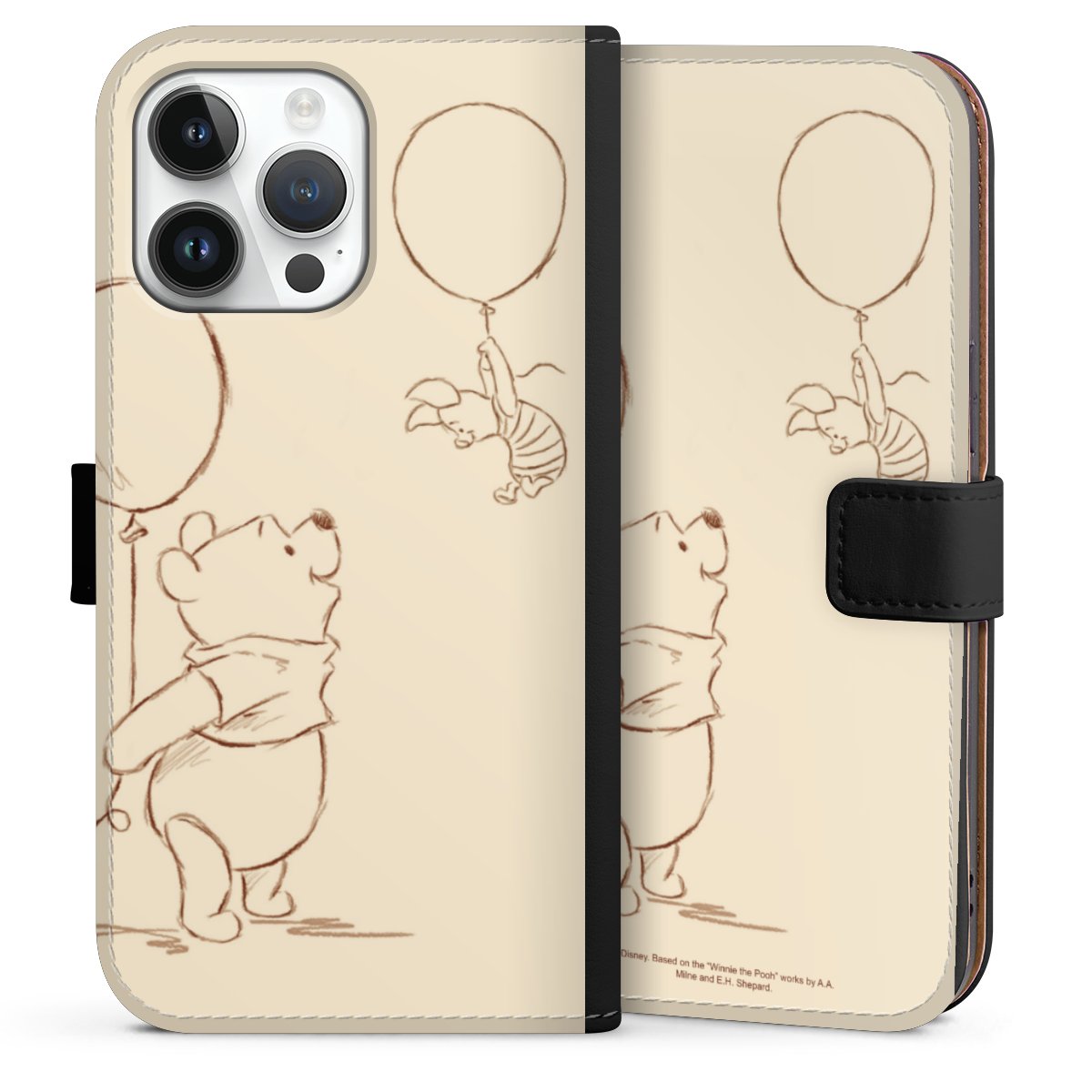 iPhone 14 Pro Max Handy Klapphülle Handyhülle aus Kunst Leder schwarz Flip Case Official Licensed Product Winnie The Pooh Disney Sideflip mit Lasche