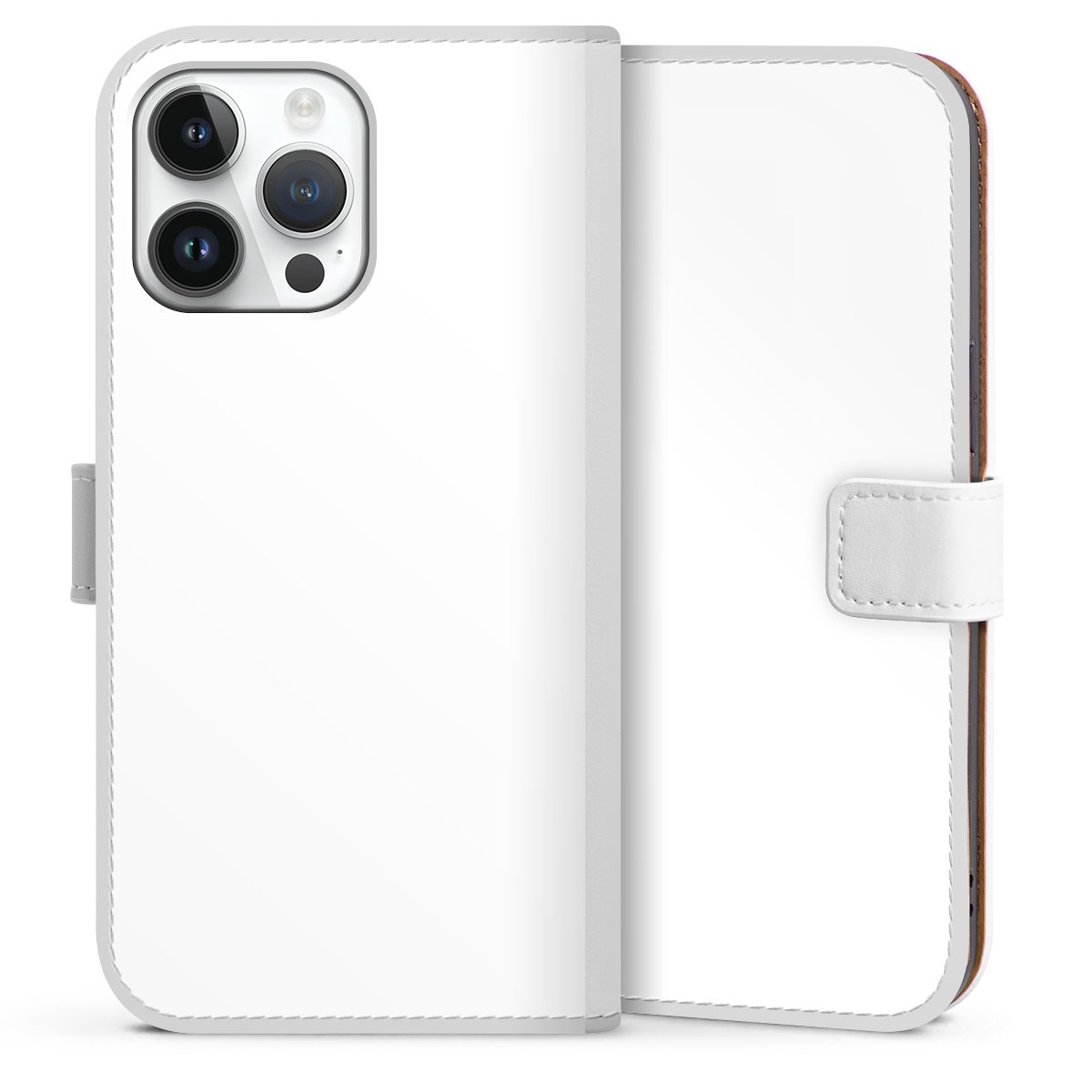 iPhone 14 Pro Max Handy Klapphülle Handyhülle aus Kunst Leder weiß Flip Case Unicoloured Colour White Sideflip mit Lasche