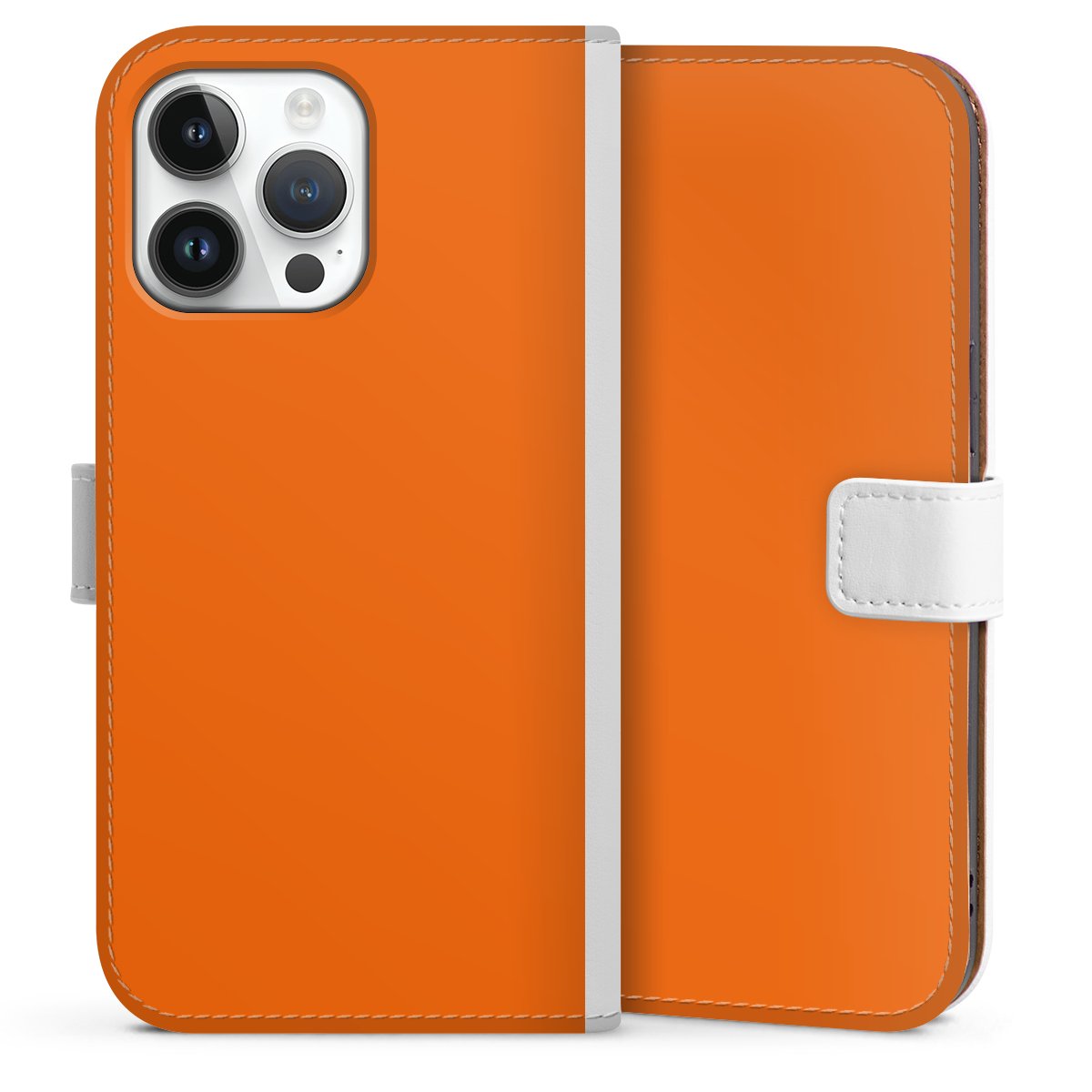 iPhone 14 Pro Max Handy Klapphülle Handyhülle aus Kunst Leder weiß Flip Case Orange Colour Unicoloured Sideflip mit Lasche