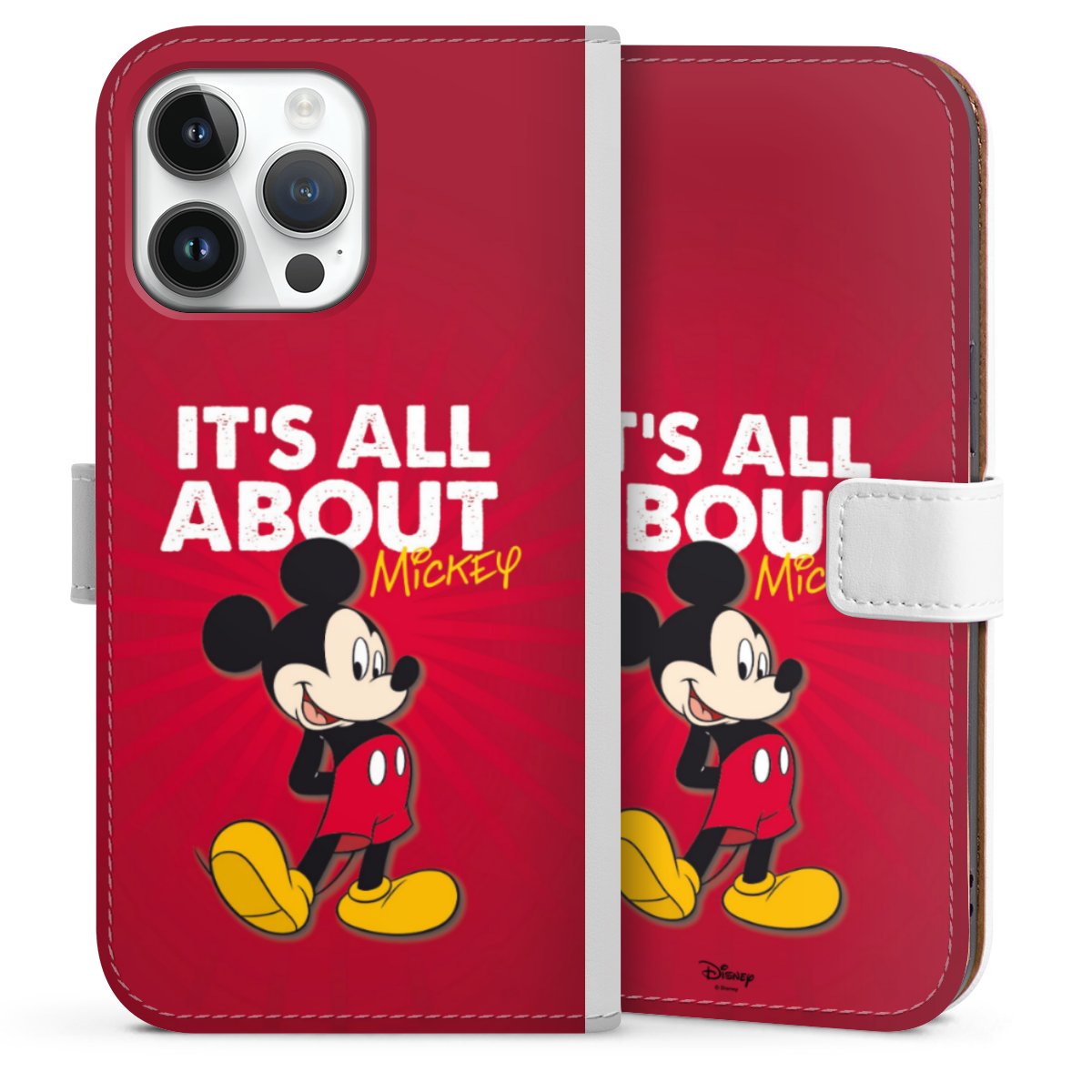 iPhone 14 Pro Max Handy Klapphülle Handyhülle aus Kunst Leder weiß Flip Case Mouse Disney Official Licensed Product Sideflip mit Lasche