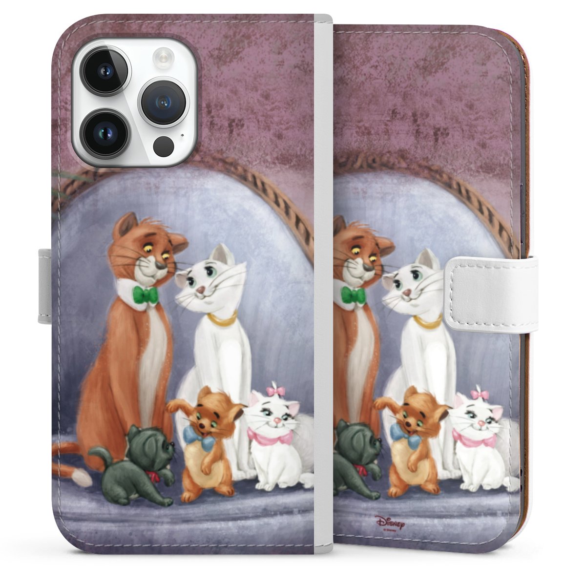 iPhone 14 Pro Max Handy Klapphülle Handyhülle aus Kunst Leder weiß Flip Case Official Licensed Product Disney Aristocats Sideflip mit Lasche