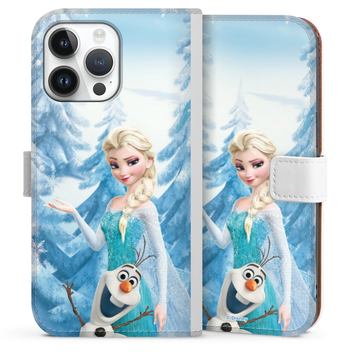 iPhone 14 Pro Max Handy Klapphülle Handyhülle aus Kunst Leder weiß Flip Case Official Licensed Product Frozen Elsa Disney Sideflip mit Lasche