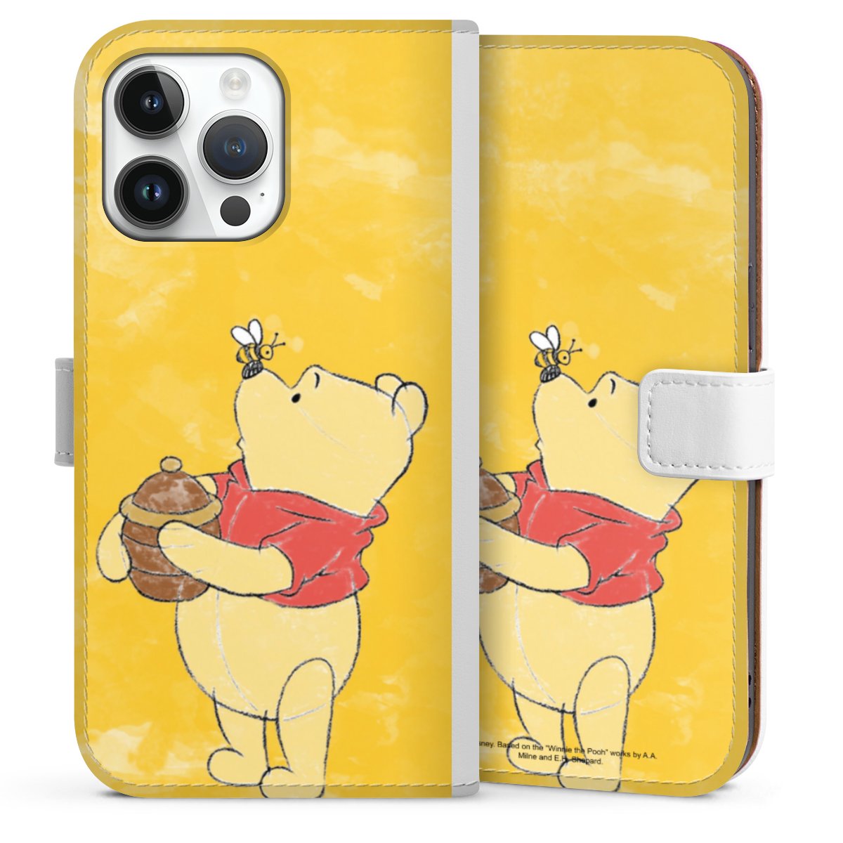 iPhone 14 Pro Max Handy Klapphülle Handyhülle aus Kunst Leder weiß Flip Case Official Licensed Product Winnie The Pooh Disney Sideflip mit Lasche