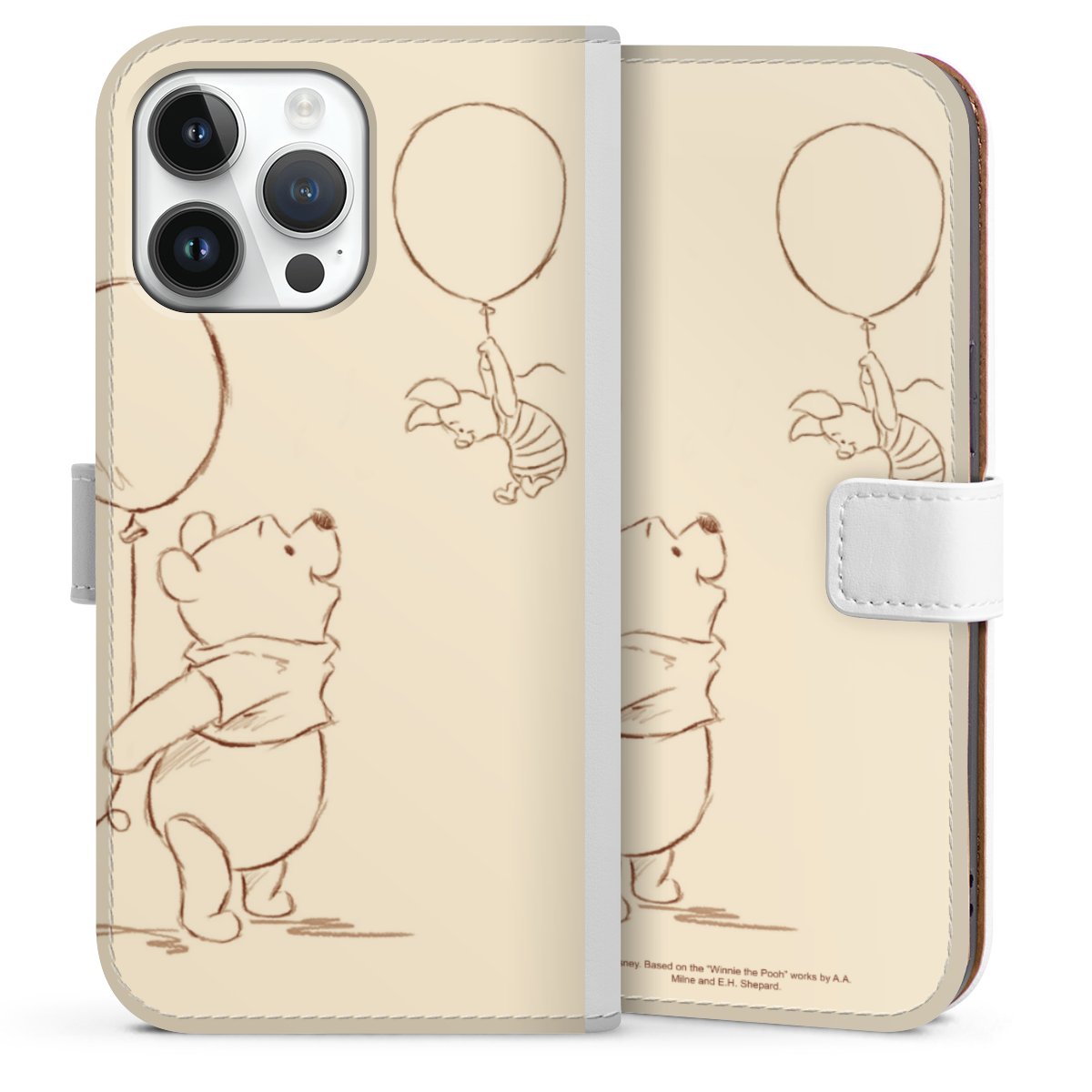 iPhone 14 Pro Max Handy Klapphülle Handyhülle aus Kunst Leder weiß Flip Case Official Licensed Product Winnie The Pooh Disney Sideflip mit Lasche