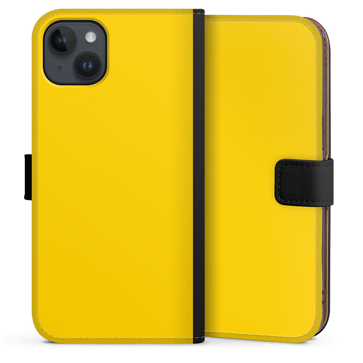 iPhone 14 Plus Handy Klapphülle Handyhülle aus Kunst Leder schwarz Flip Case Yellow Unicoloured Colour Sideflip mit Lasche