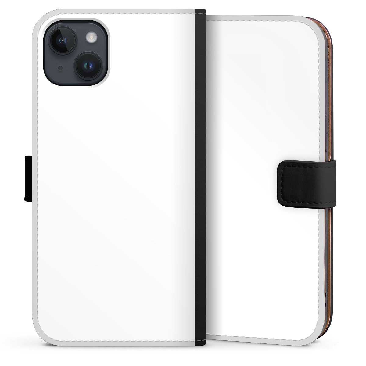 iPhone 14 Plus Handy Klapphülle Handyhülle aus Kunst Leder schwarz Flip Case Unicoloured Colour White Sideflip mit Lasche