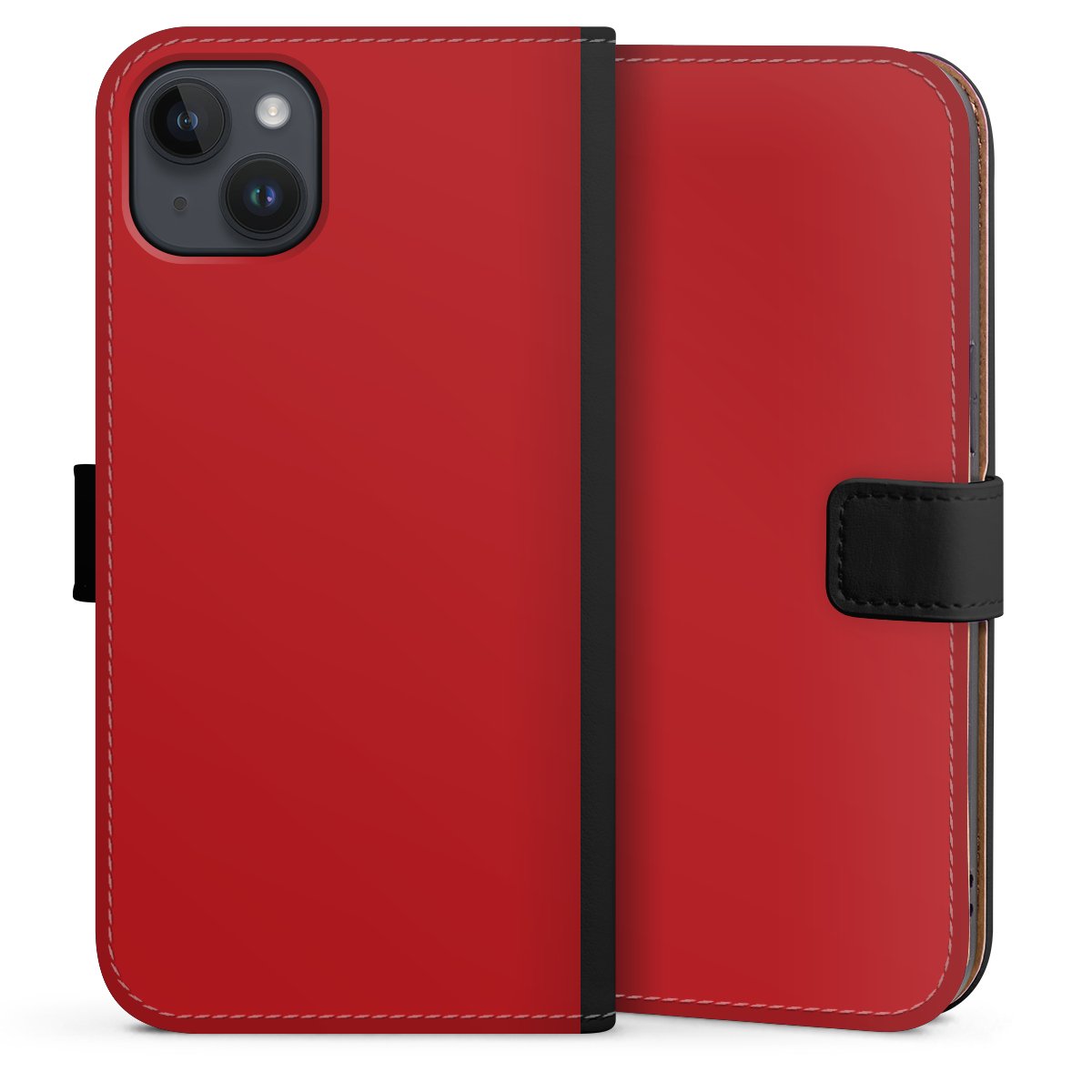 iPhone 14 Plus Handy Klapphülle Handyhülle aus Kunst Leder schwarz Flip Case Colour Unicoloured Red Sideflip mit Lasche