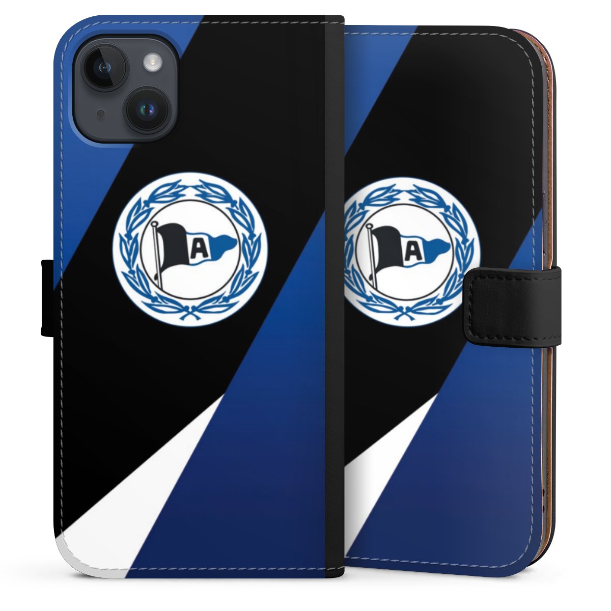 iPhone 14 Plus Handy Klapphülle Handyhülle aus Kunst Leder schwarz Flip Case Official Licensed Product Arminia Bielefeld Dsc Sideflip mit Lasche