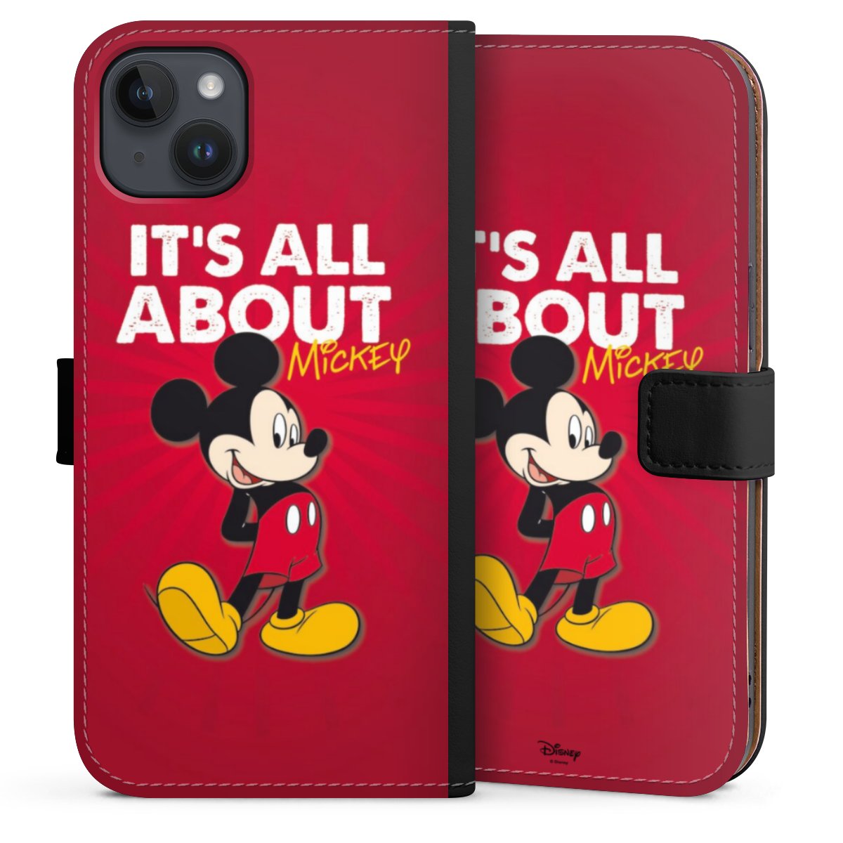 iPhone 14 Plus Handy Klapphülle Handyhülle aus Kunst Leder schwarz Flip Case Mouse Disney Official Licensed Product Sideflip mit Lasche