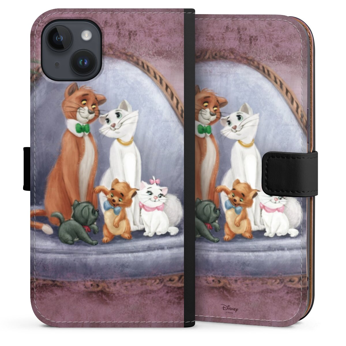 iPhone 14 Plus Handy Klapphülle Handyhülle aus Kunst Leder schwarz Flip Case Official Licensed Product Disney Aristocats Sideflip mit Lasche