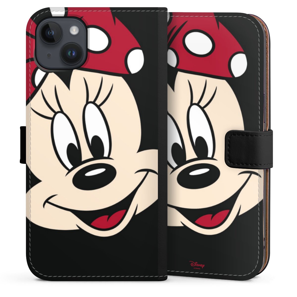 iPhone 14 Plus Handy Klapphülle Handyhülle aus Kunst Leder schwarz Flip Case Minnie Mouse Official Licensed Product Disney Sideflip mit Lasche