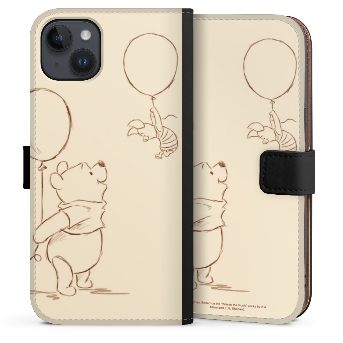 iPhone 14 Plus Handy Klapphülle Handyhülle aus Kunst Leder schwarz Flip Case Official Licensed Product Winnie The Pooh Disney Sideflip mit Lasche