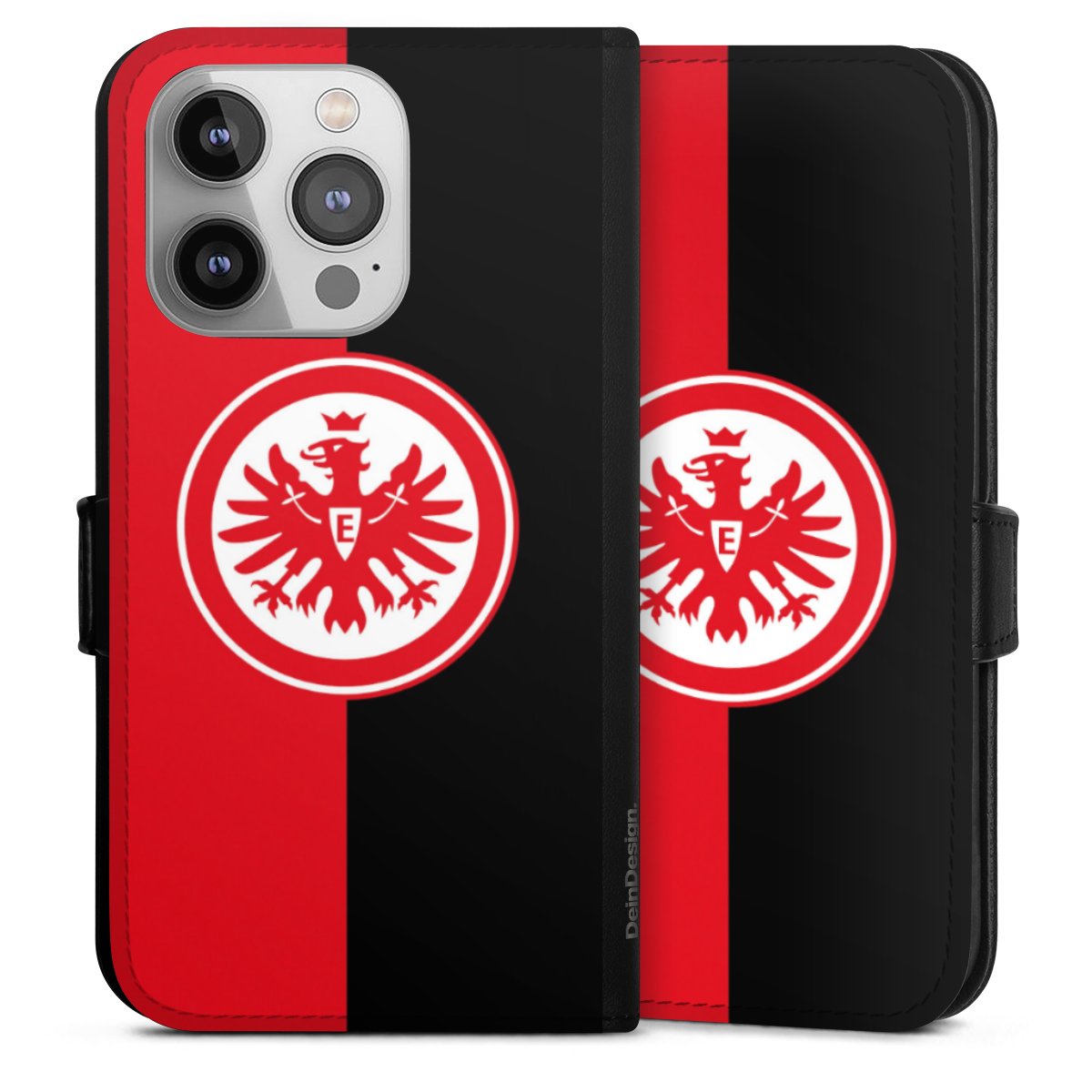 iPhone 14 Pro Handy Klapphülle Handyhülle aus Kunst Leder schwarz Flip Case Official Licensed Product Eintracht Frankfurt Sge Sideflip mit Lasche