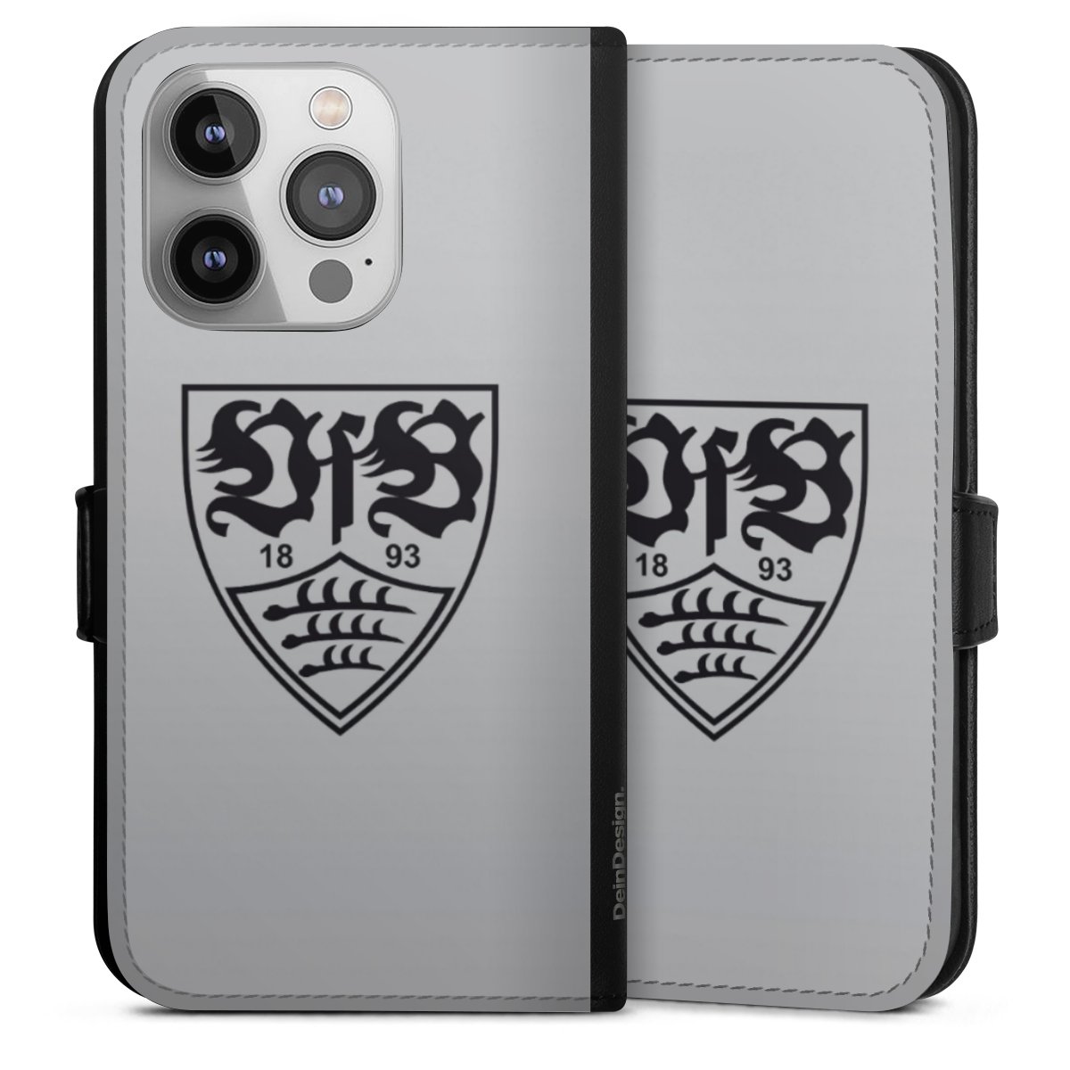 iPhone 14 Pro Handy Klapphülle Handyhülle aus Kunst Leder schwarz Flip Case Logo Vfb Stuttgart Official Licensed Product Sideflip mit Lasche