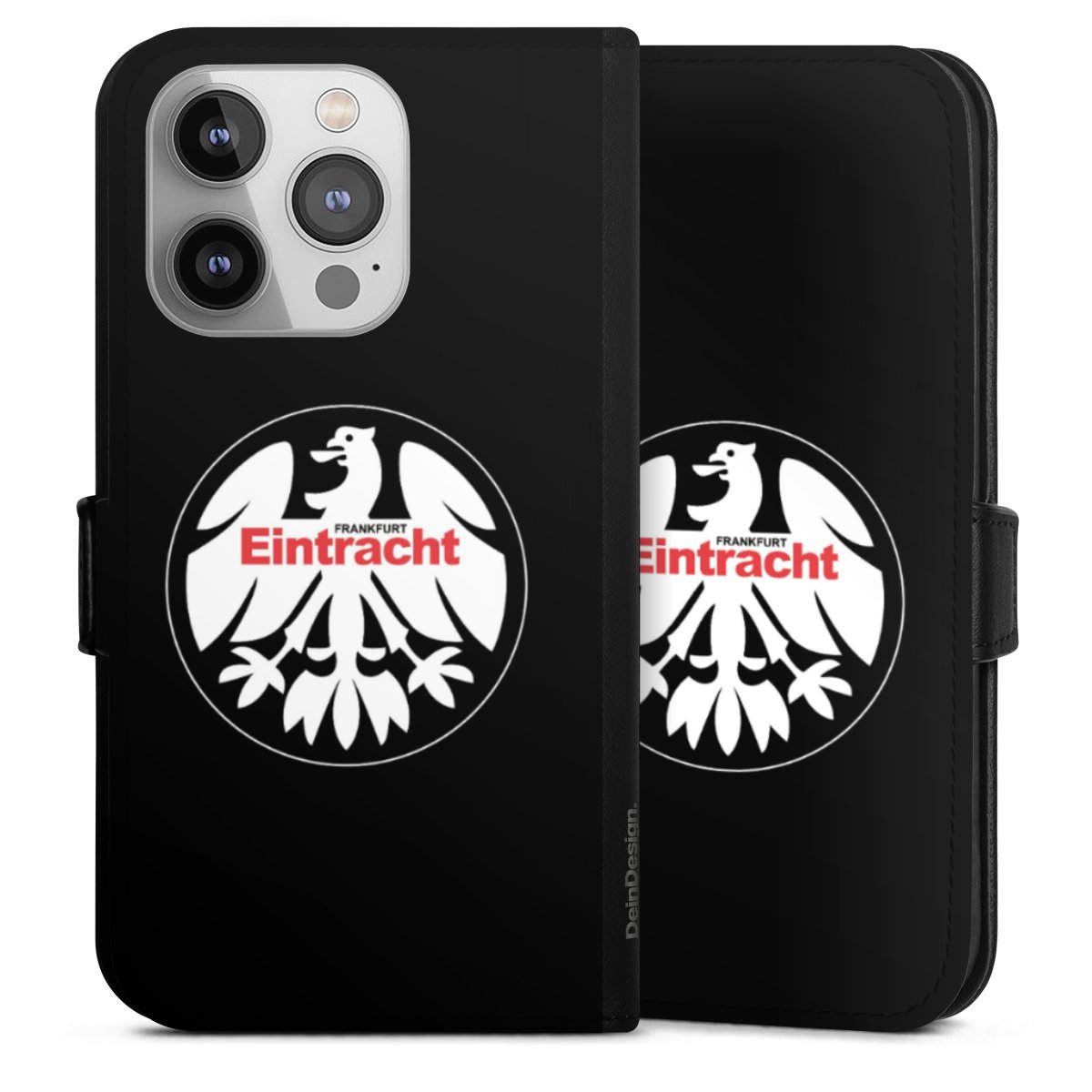 iPhone 14 Pro Handy Klapphülle Handyhülle aus Kunst Leder schwarz Flip Case Official Licensed Product Eintracht Frankfurt Sge Sideflip mit Lasche