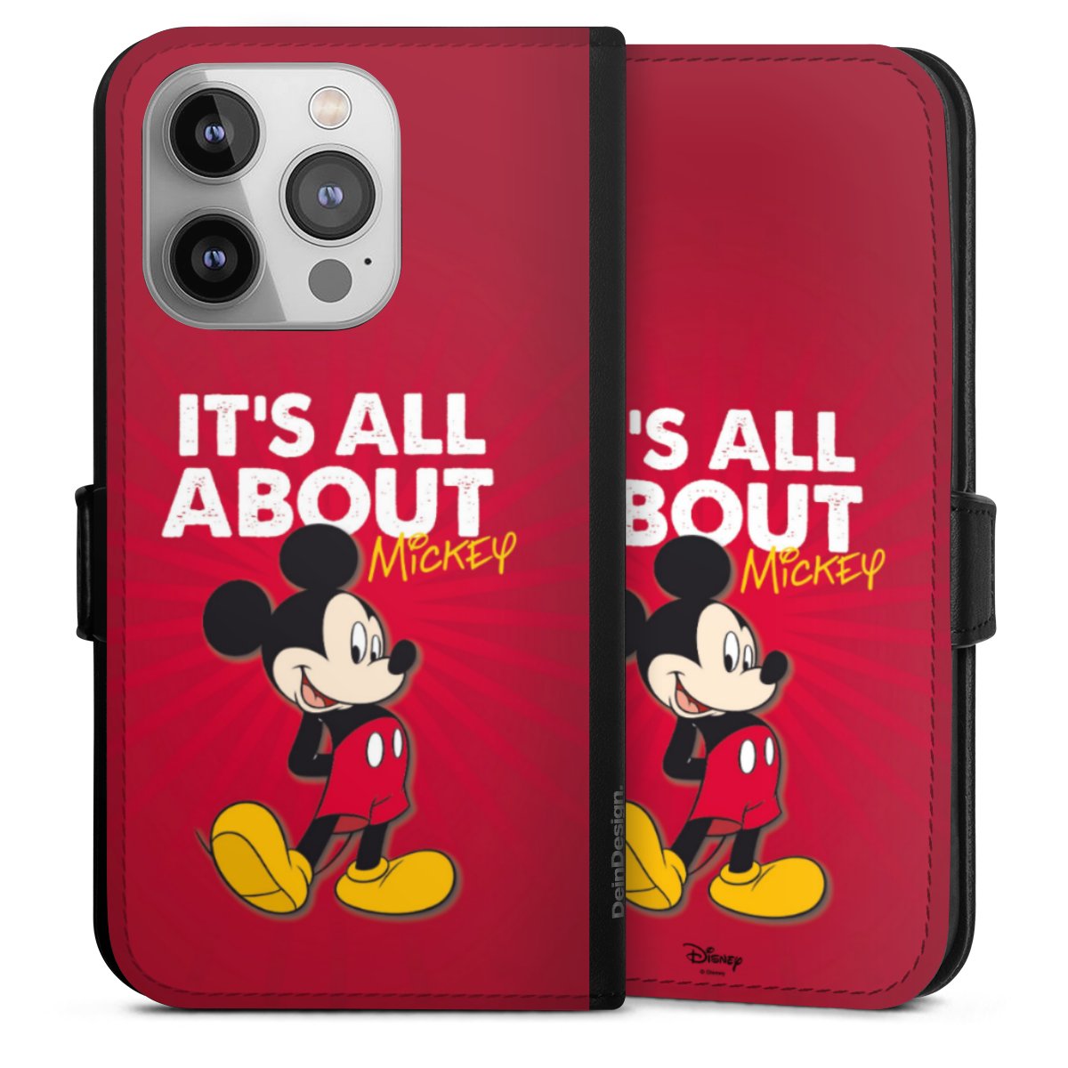 iPhone 14 Pro Handy Klapphülle Handyhülle aus Kunst Leder schwarz Flip Case Mouse Disney Official Licensed Product Sideflip mit Lasche