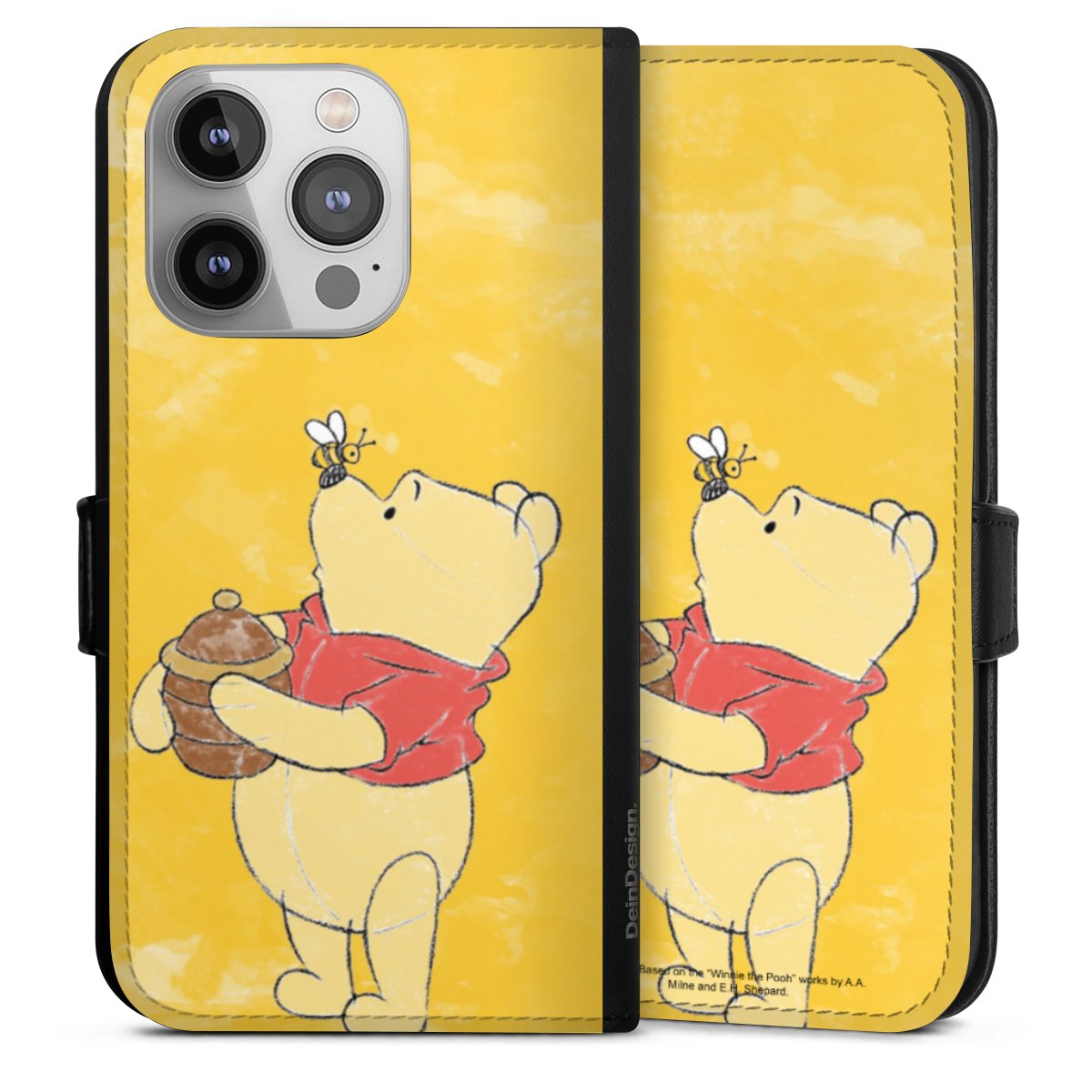 iPhone 14 Pro Handy Klapphülle Handyhülle aus Kunst Leder schwarz Flip Case Official Licensed Product Winnie The Pooh Disney Sideflip mit Lasche