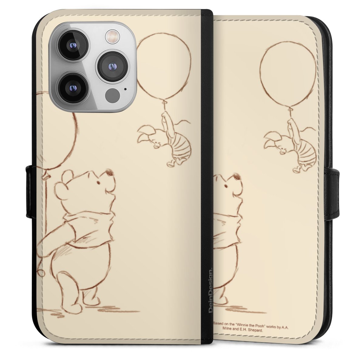 iPhone 14 Pro Handy Klapphülle Handyhülle aus Kunst Leder schwarz Flip Case Official Licensed Product Winnie The Pooh Disney Sideflip mit Lasche