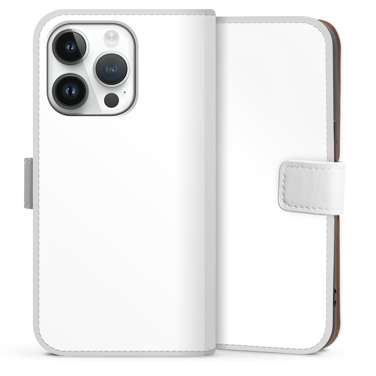 iPhone 14 Pro Handy Klapphülle Handyhülle aus Kunst Leder weiß Flip Case Unicoloured Colour White Sideflip mit Lasche