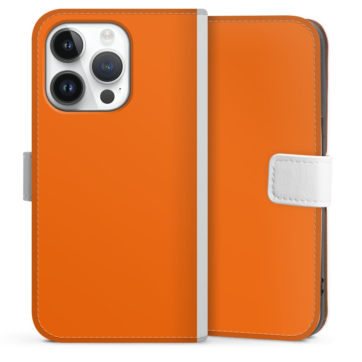 iPhone 14 Pro Handy Klapphülle Handyhülle aus Kunst Leder weiß Flip Case Orange Colour Unicoloured Sideflip mit Lasche