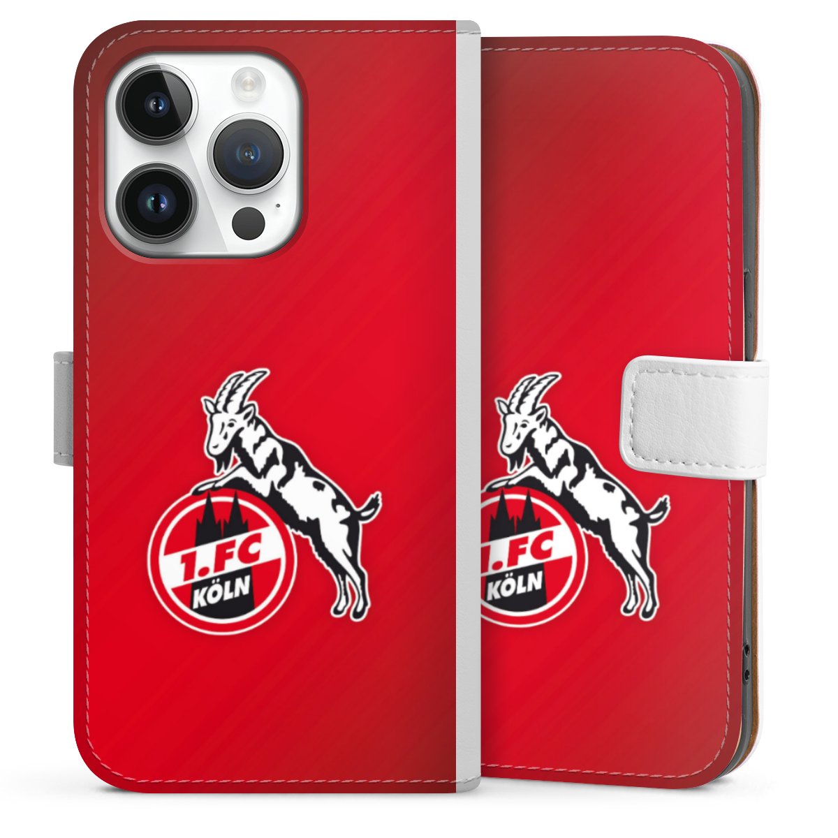 iPhone 14 Pro Handy Klapphülle Handyhülle aus Kunst Leder weiß Flip Case Official Licensed Product Effzeh 1. Fc Köln Sideflip mit Lasche