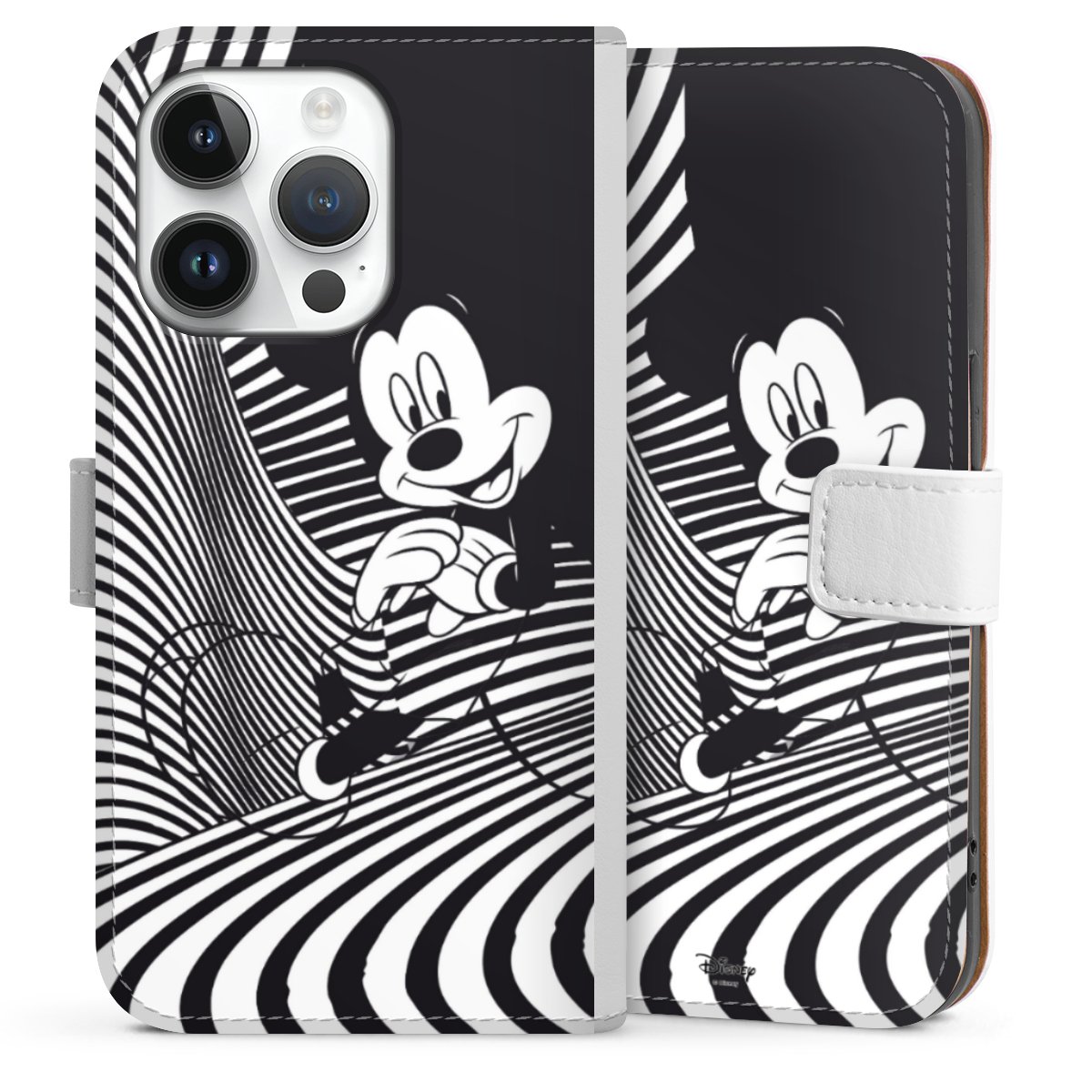 iPhone 14 Pro Handy Klapphülle Handyhülle aus Kunst Leder weiß Flip Case Official Licensed Product Disney Mickey Mouse Sideflip mit Lasche