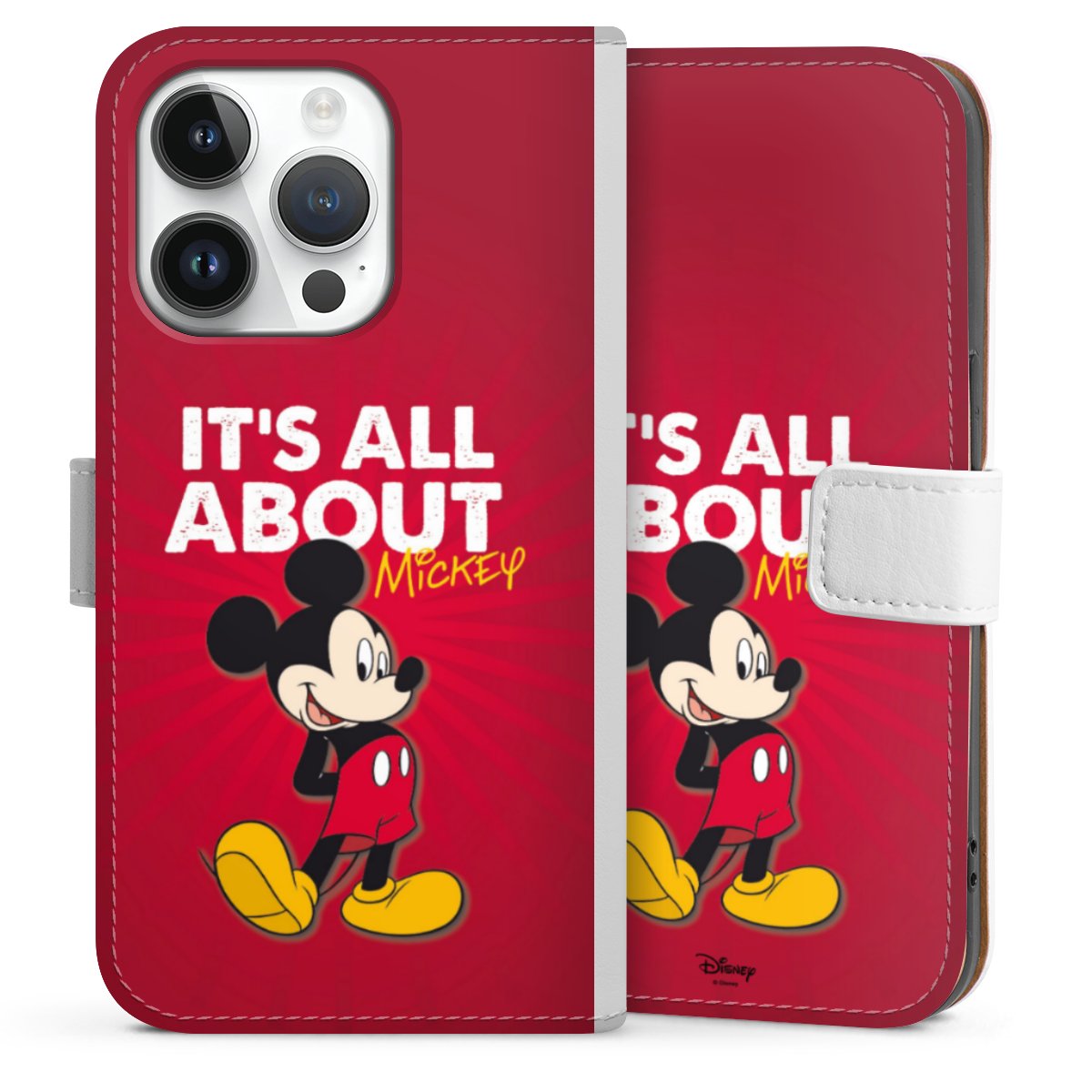 iPhone 14 Pro Handy Klapphülle Handyhülle aus Kunst Leder weiß Flip Case Mouse Disney Official Licensed Product Sideflip mit Lasche