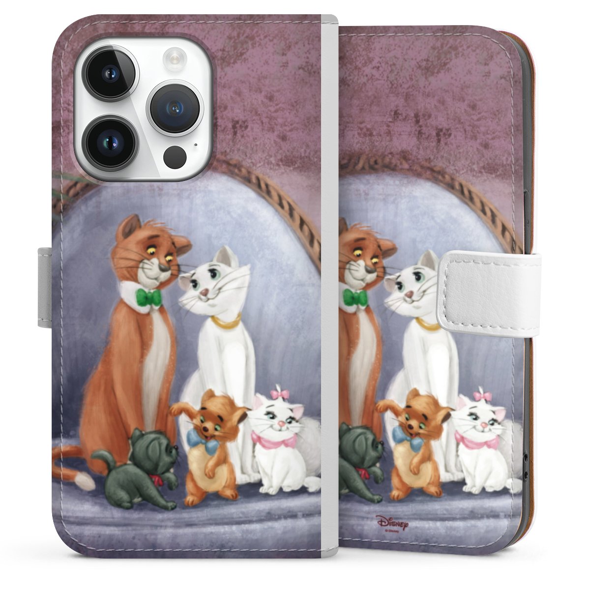 iPhone 14 Pro Handy Klapphülle Handyhülle aus Kunst Leder weiß Flip Case Official Licensed Product Disney Aristocats Sideflip mit Lasche