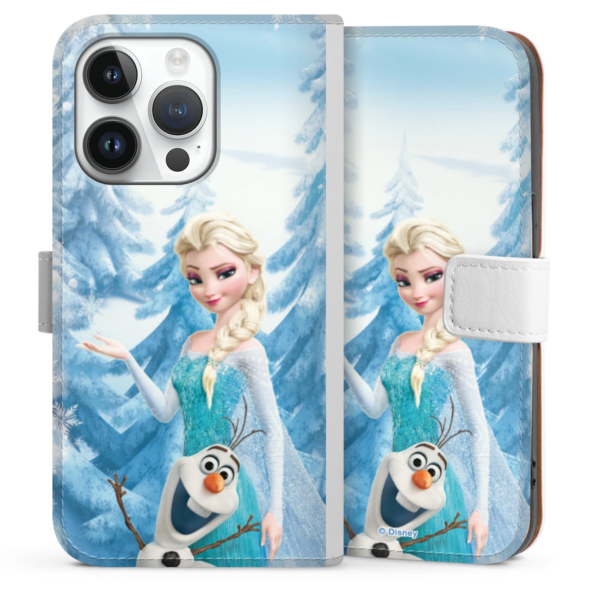 iPhone 14 Pro Handy Klapphülle Handyhülle aus Kunst Leder weiß Flip Case Official Licensed Product Frozen Elsa Disney Sideflip mit Lasche