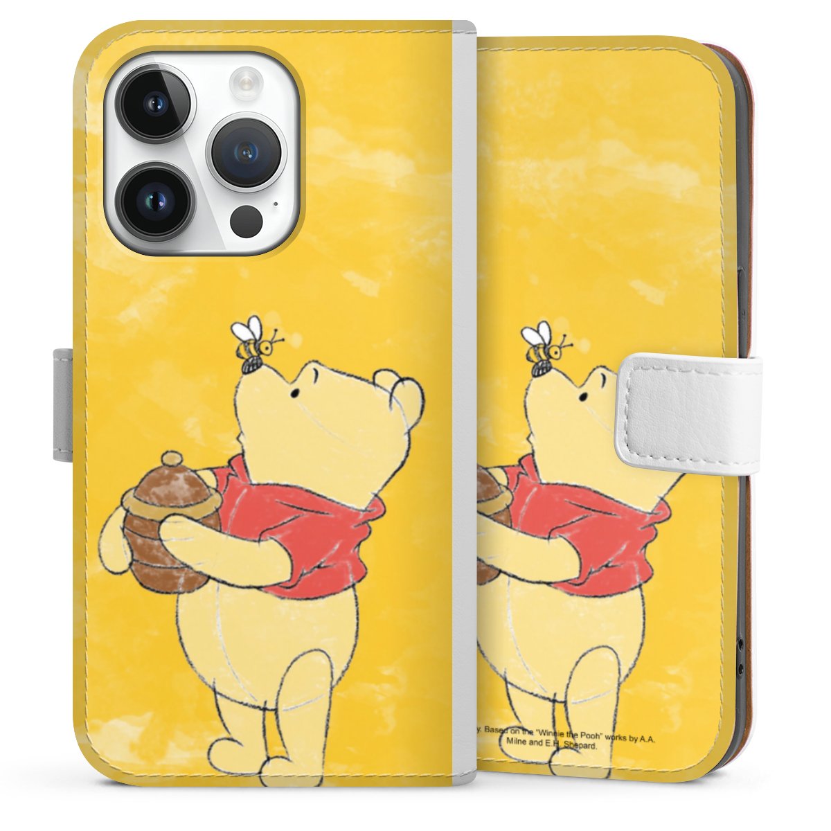 iPhone 14 Pro Handy Klapphülle Handyhülle aus Kunst Leder weiß Flip Case Official Licensed Product Winnie The Pooh Disney Sideflip mit Lasche