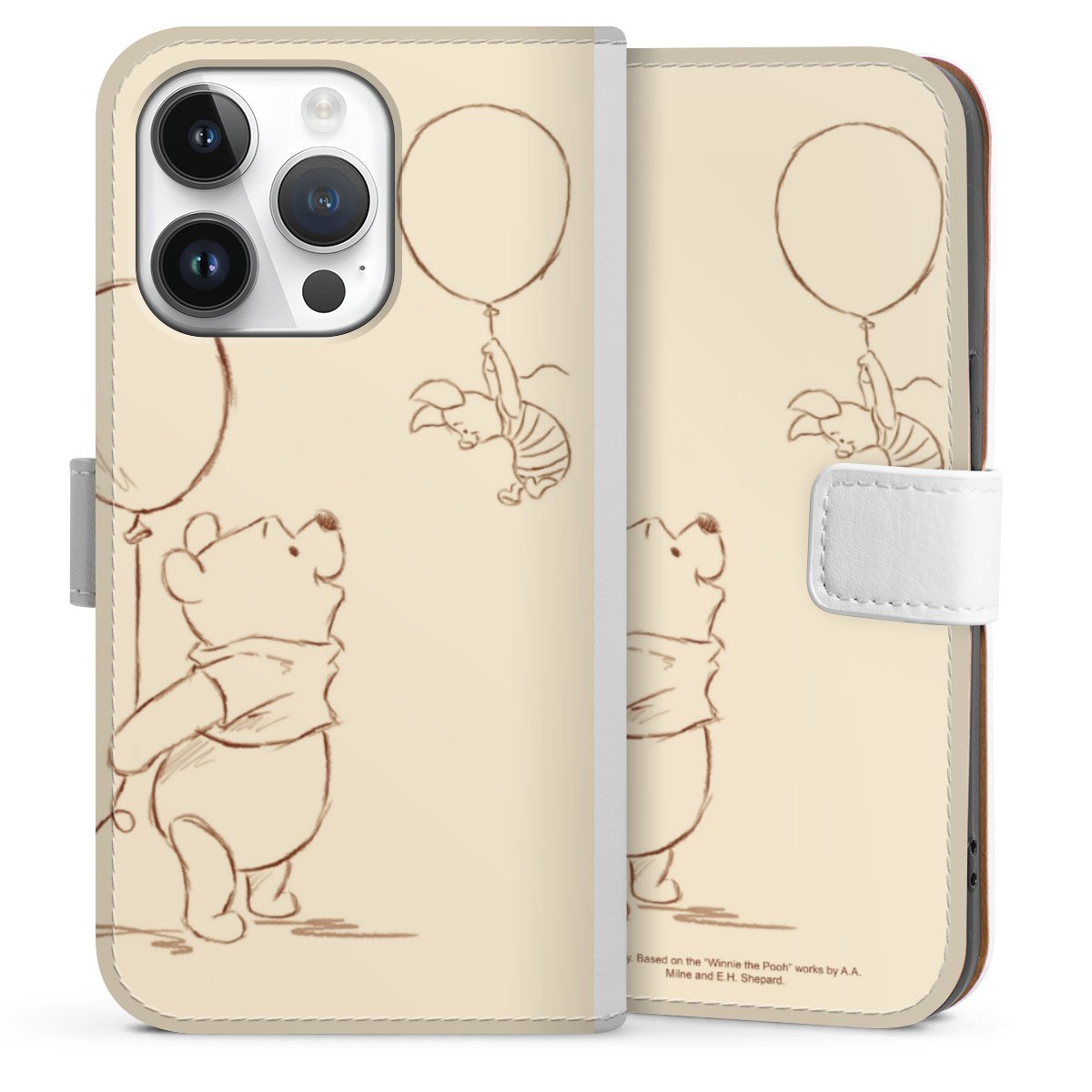 iPhone 14 Pro Handy Klapphülle Handyhülle aus Kunst Leder weiß Flip Case Official Licensed Product Winnie The Pooh Disney Sideflip mit Lasche