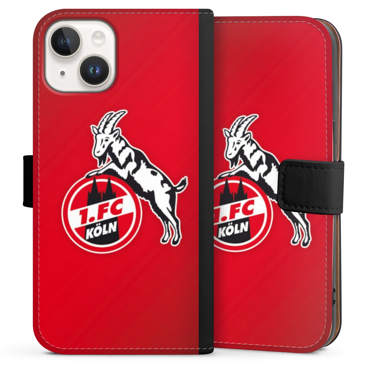 iPhone 14 Handy Klapphülle Handyhülle aus Kunst Leder schwarz Flip Case Official Licensed Product Effzeh 1. Fc Köln Sideflip mit Lasche