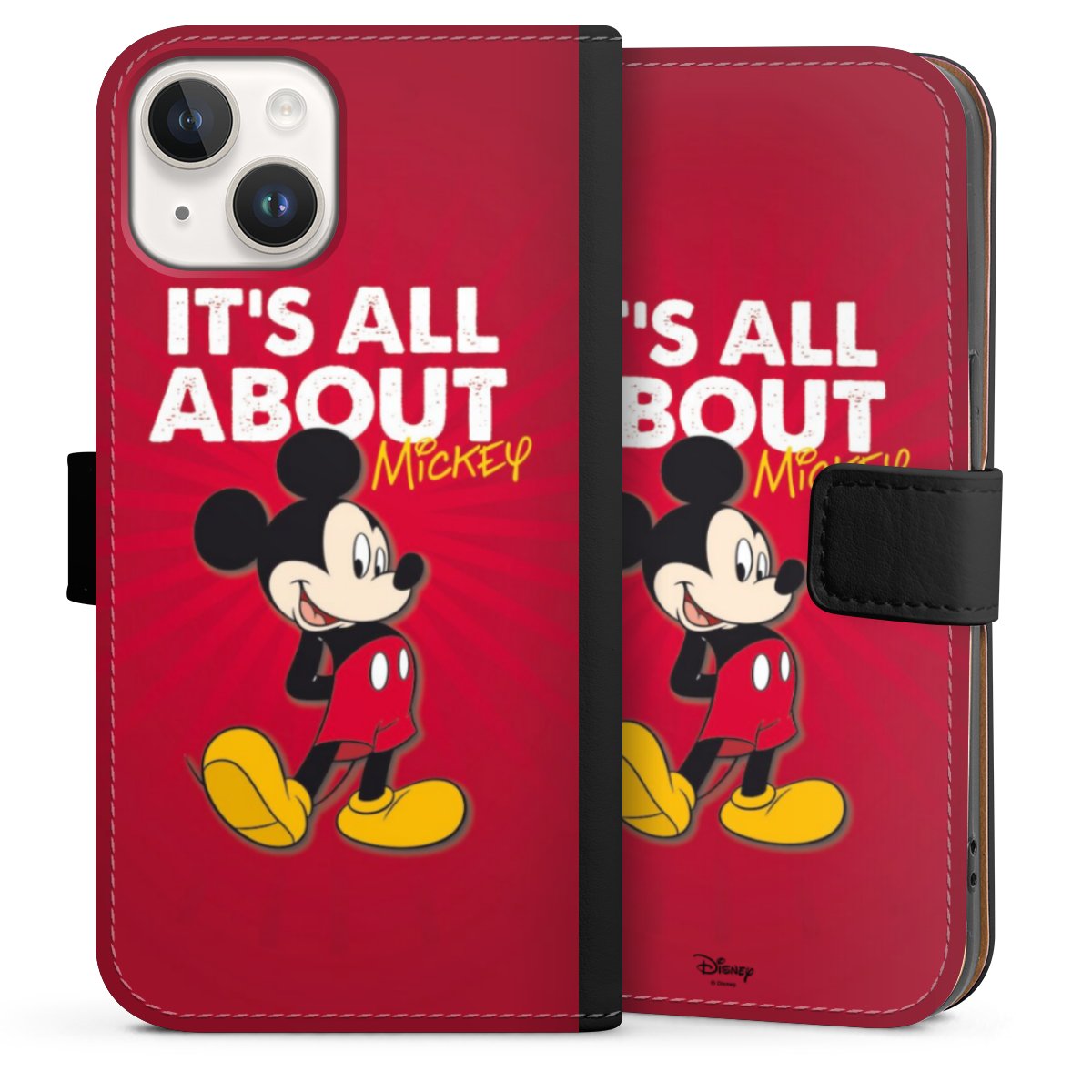 iPhone 14 Handy Klapphülle Handyhülle aus Kunst Leder schwarz Flip Case Mouse Disney Official Licensed Product Sideflip mit Lasche