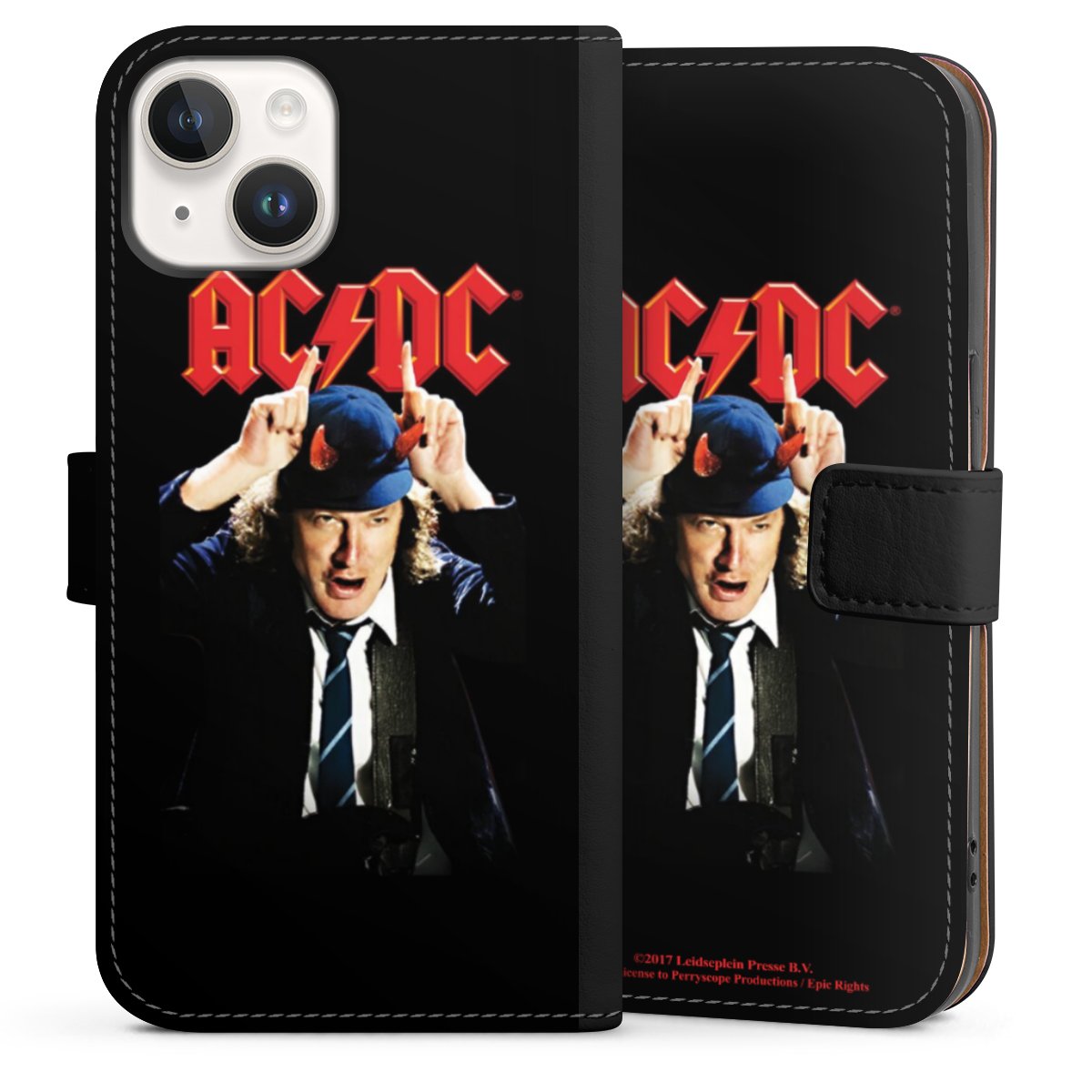 iPhone 14 Handy Klapphülle Handyhülle aus Kunst Leder schwarz Flip Case Merchandise Acdc Riverplate Sideflip mit Lasche